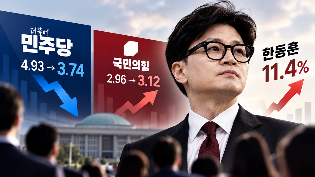정당 신뢰는 흔들리고 개인 신뢰는 갈렸다…민주당 하락 속 한동훈 11.4%