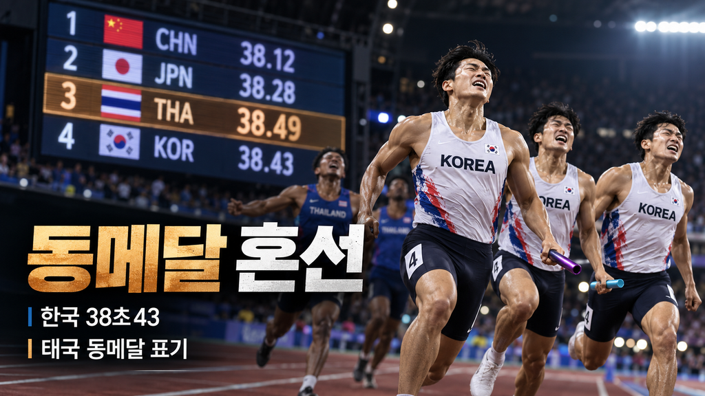 3위 한국 대신 4위 태국이 동메달?…38초43 신기록 뒤 벌어진 ‘공식 결과’ 혼선