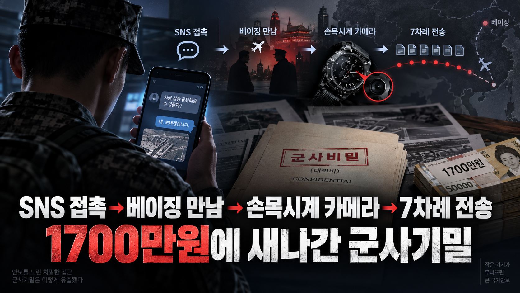 SNS 접촉→베이징 만남→손목시계 카메라→7차례 전송…1700만원에 새나간 군사기밀