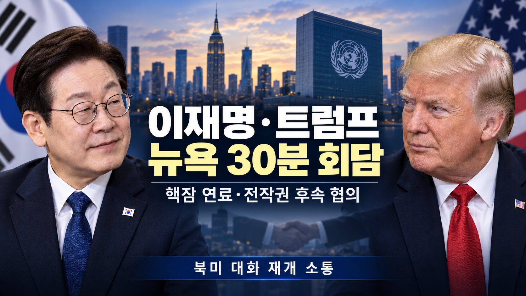 이재명·트럼프 뉴욕 30분 회담…핵잠 연료·전작권 후속 협의, 북미 대화 재개 소통