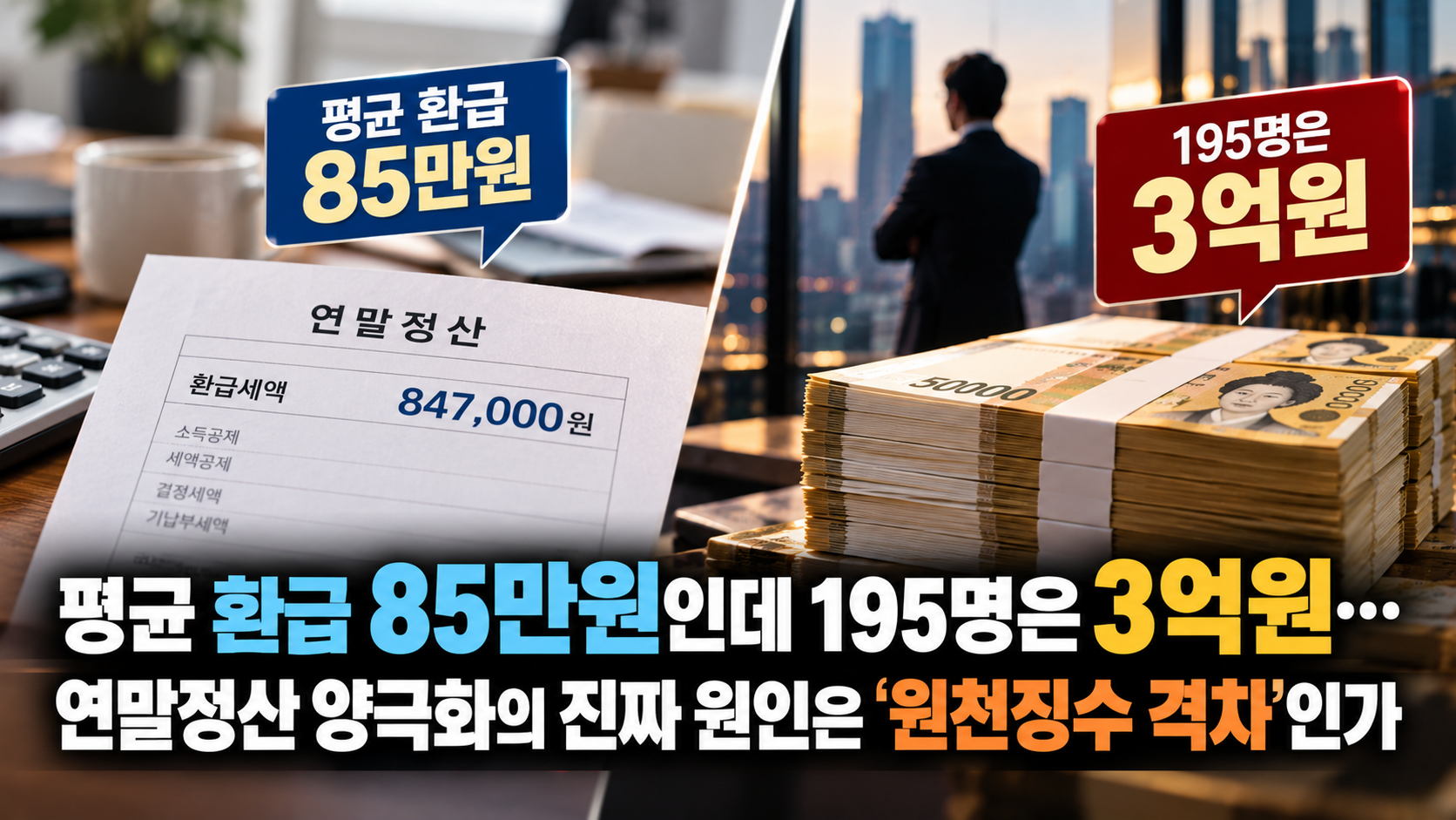「평균 환급 85만원인데 195명은 3억원…연말정산 양극화의 진짜 원인은 ‘원천징수 격차’인가」